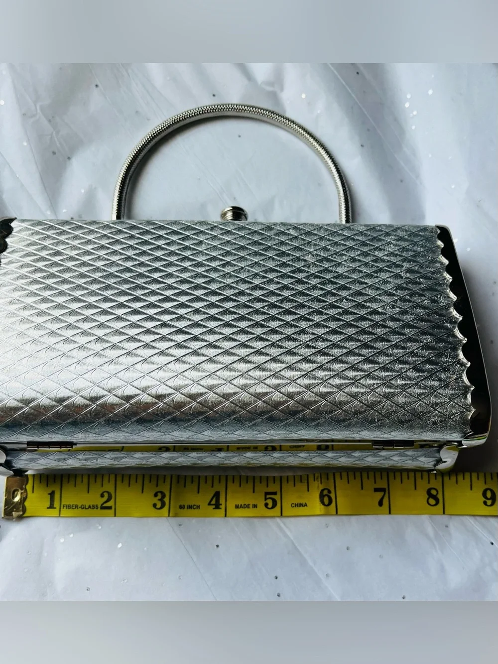 Selini Silver Textured Top-Handle Evening Clutch